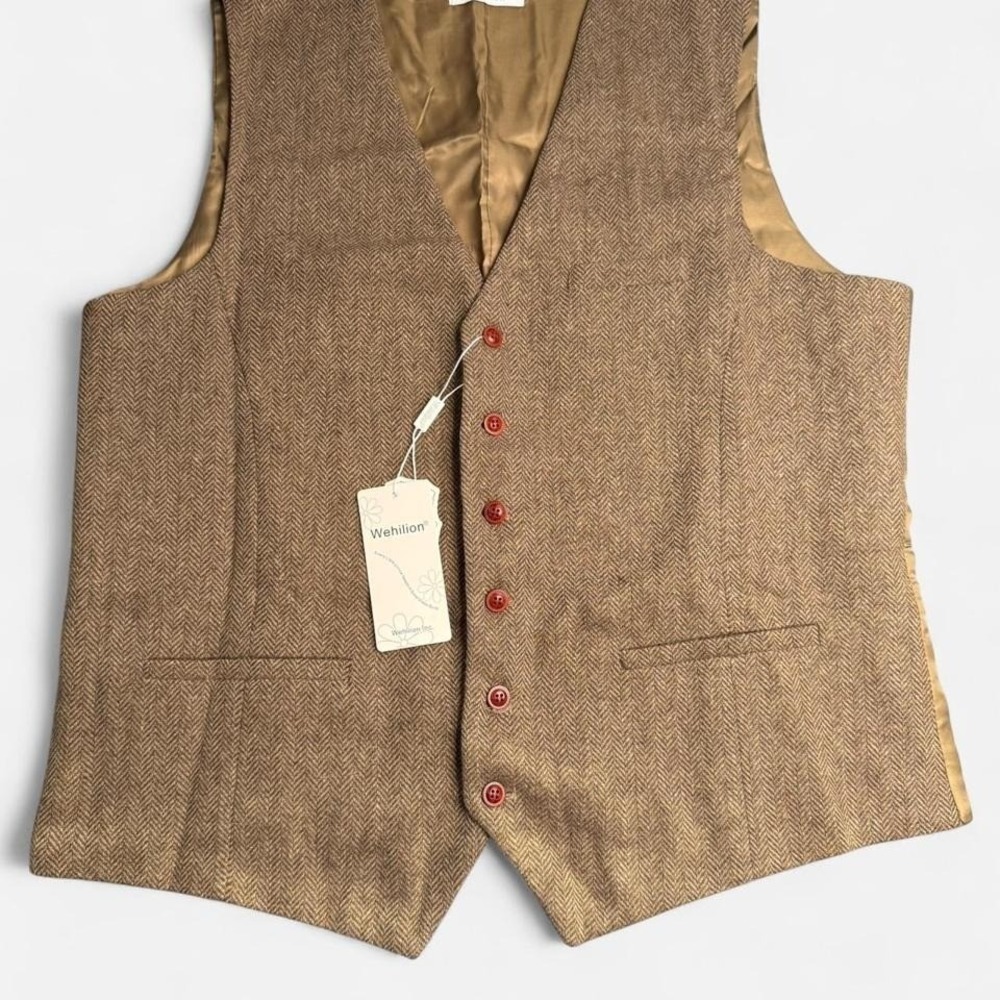 Men's XL Wehilion Vest Large Brown 6 Button Waistcoat NWT